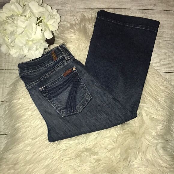 7 For All Mankind 7FAM Dojo Cropped Capri Denim Jeans Embroidered 7s Sevens 25 - Picture 1 of 7